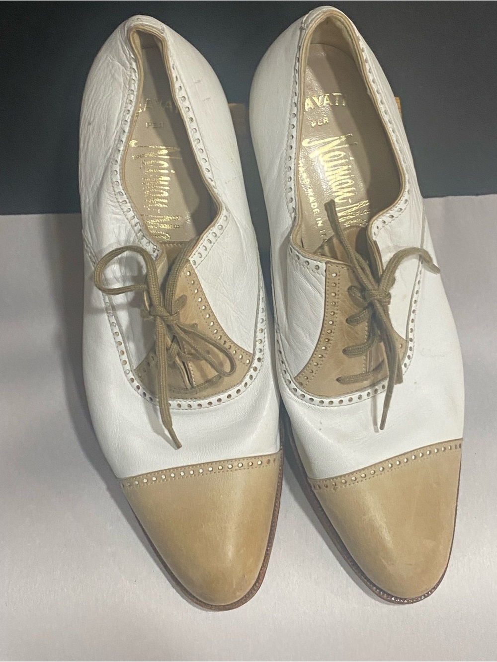 Vintage Gravati per Neiman Marcus Spectator Oxfords Two Tone Leather Italy
